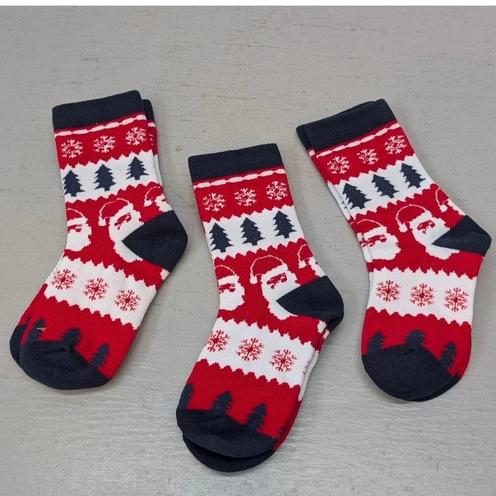 Christmas Fair Isle Socks Santa Snowflakes Holiday Size 11 Kids Colorful NEW